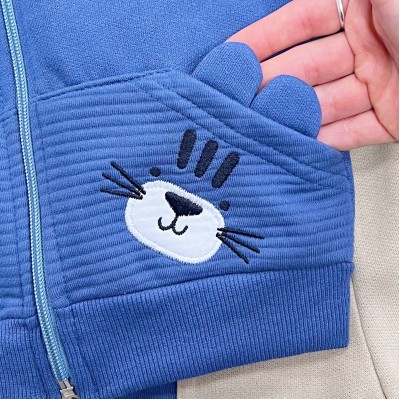 Conj. Jaqueta com Capuz Tigre Baby e Calça de Moletom - Azul Jeans